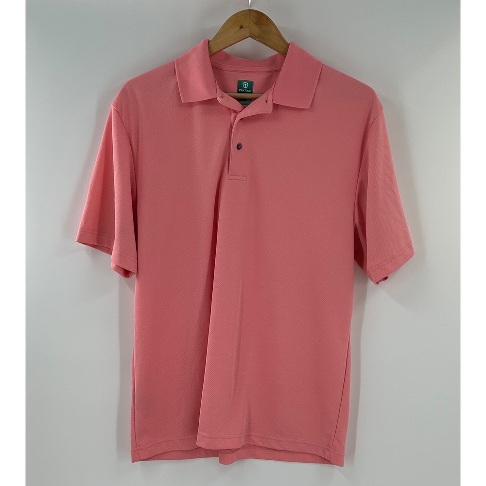 Pro Tour Airplay Mens Large Salmon Pink Performance Golf Polo Shirt Short Sleeve